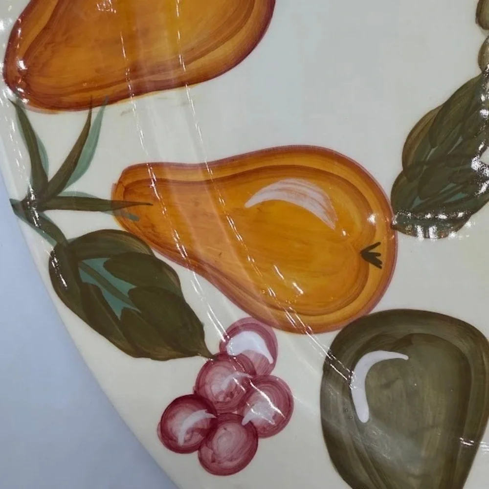 Vintage WCL Fruit Harvest Oval Serving Platter Hand Painted Grapes Pears Peaches